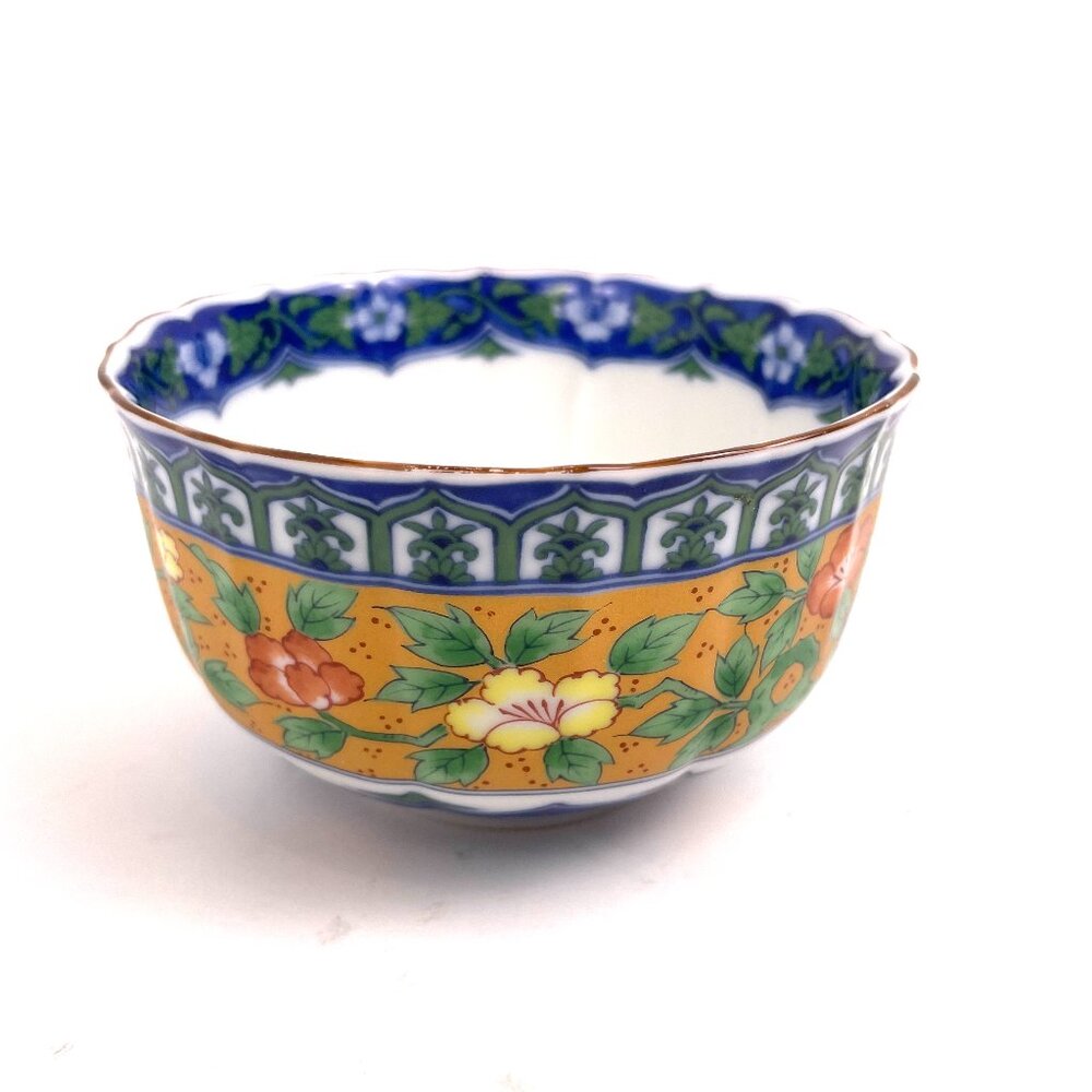 Vintage Otagiri Japan Porcelain Pottery Floral Bird Rice Bowl 4.75"